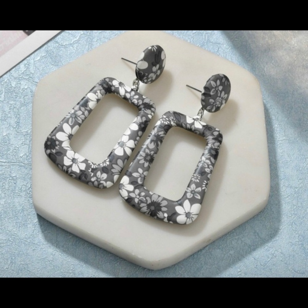 Floral Drop Hoop Earrings